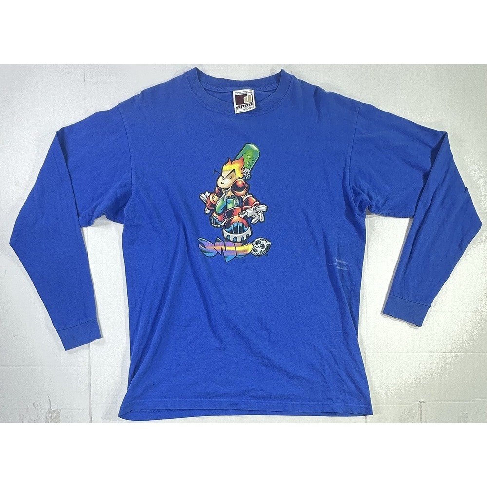 vintage Y2K JNCO Flamehead Skate Long Sleeve T Shirt Graphic Tee Size L